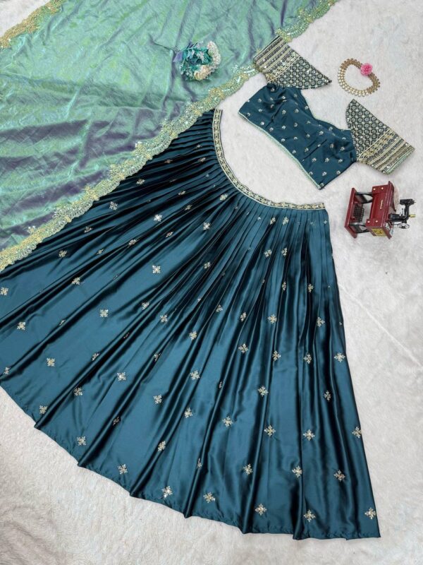 Luxe Japan Satin Embroidered Lehenga Choli with Fendi Silk Dupatta - Image 2