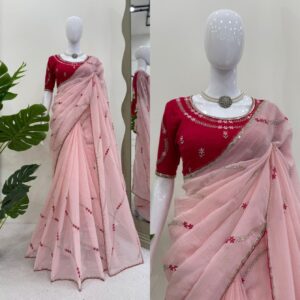Designer Crunchy Silk Saree with Thread & Sequin Embroidery