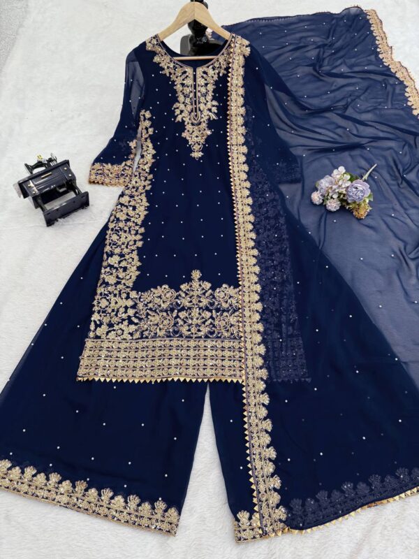 Heavy Embroidered Sharara Suit with Dupatta – Bridal & Festive Wear - Image 7