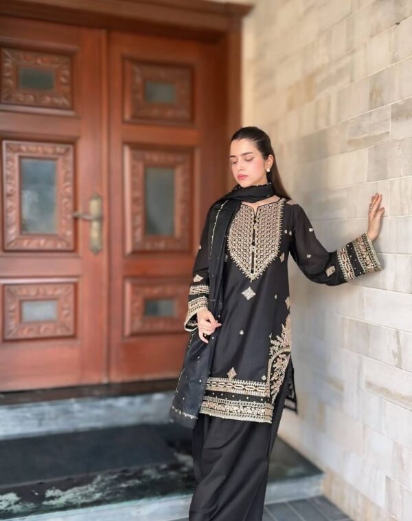 Black Embroidered Pakistani Suit with Dupatta – Elegant Festive & Party Wear - Image 2