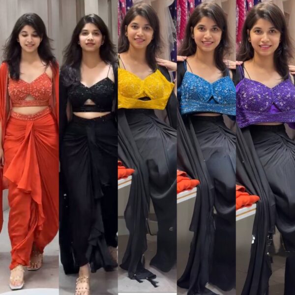 Elegant Rust Draped Saree Gown with Embroidered Blouse – Party & Festive Wear - Image 3