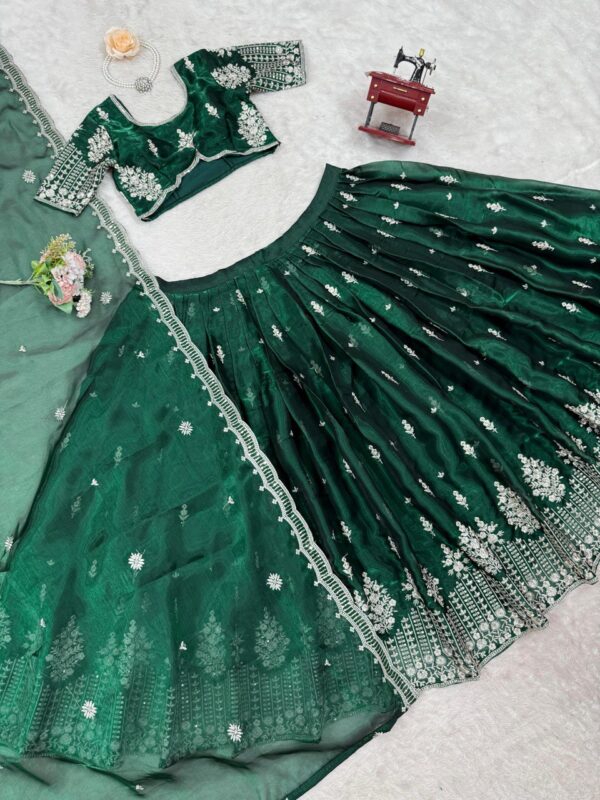 Designer Bottle Silk Embroidered Lehenga Choli with Dupatta - Image 4