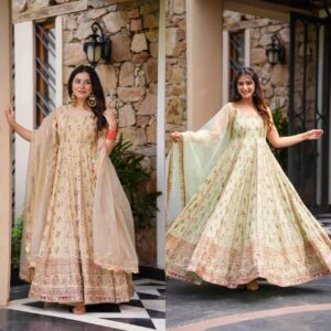 Elegant Floral Embroidered Anarkali Set with Net Dupatta – Festive & Ethnic Wear