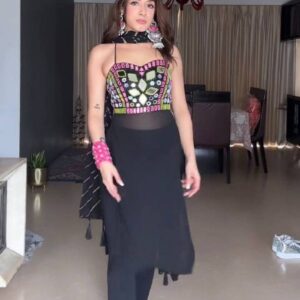 Black Mirror Work Strapless Kurti with Leggings – Festive Fusion Wear