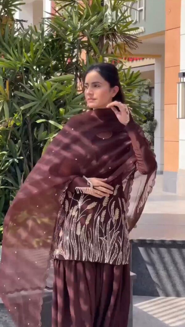 Chocolate Brown Embroidered Patiala Suit with Dupatta – Ethnic & Festive Wear - Image 2