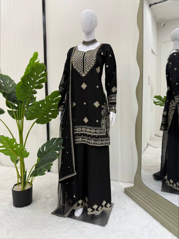 Black Embroidered Pakistani Suit with Dupatta – Elegant Festive & Party Wear - Image 5