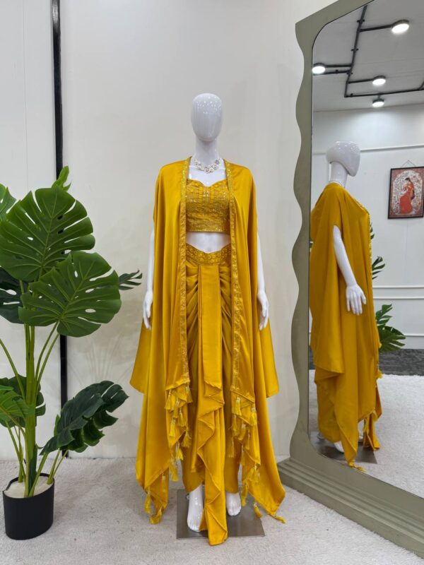 Elegant Rust Draped Saree Gown with Embroidered Blouse – Party & Festive Wear - Image 13