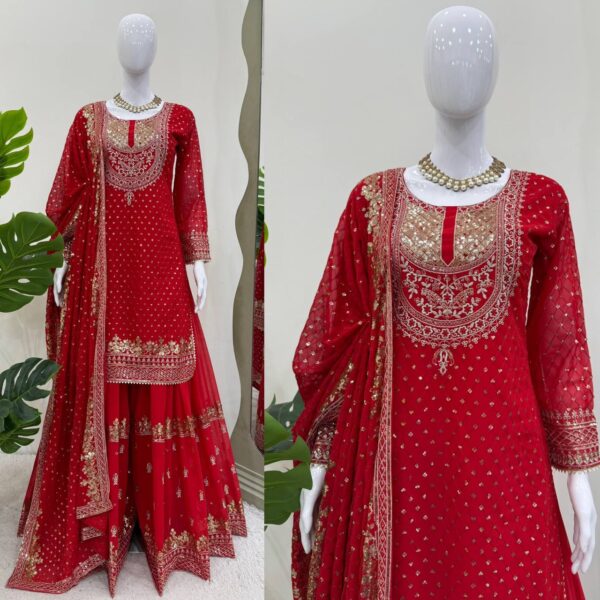 Designer Embroidered Sharara Suit with Dupatta – Festive & Wedding Wear - Image 8
