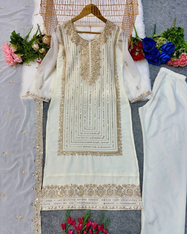 Rust Embroidered Ethnic Kurta Set with Dupatta - Image 7