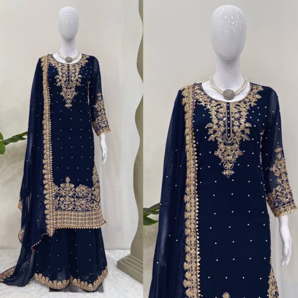 Heavy Embroidered Sharara Suit with Dupatta – Bridal & Festive Wear - Image 9