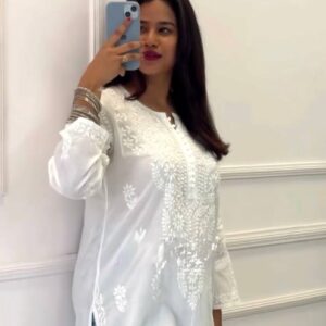 Elegant White Chikankari Embroidered Kurti in Georgette Fabric