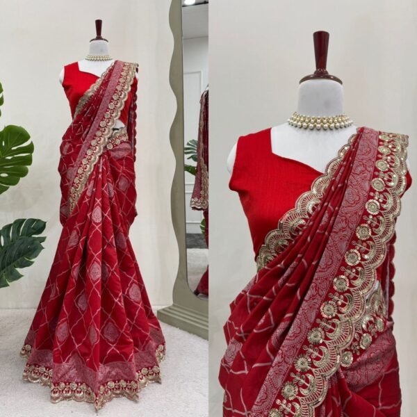 Designer Kota Silk Saree with Coding & Sequence Lace Work