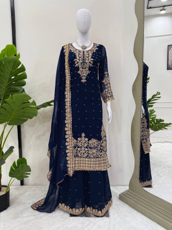 Heavy Embroidered Sharara Suit with Dupatta – Bridal & Festive Wear - Image 8