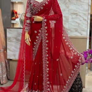 Designer Faux Georgette Saree with Thread, Sequin & Pearl Work