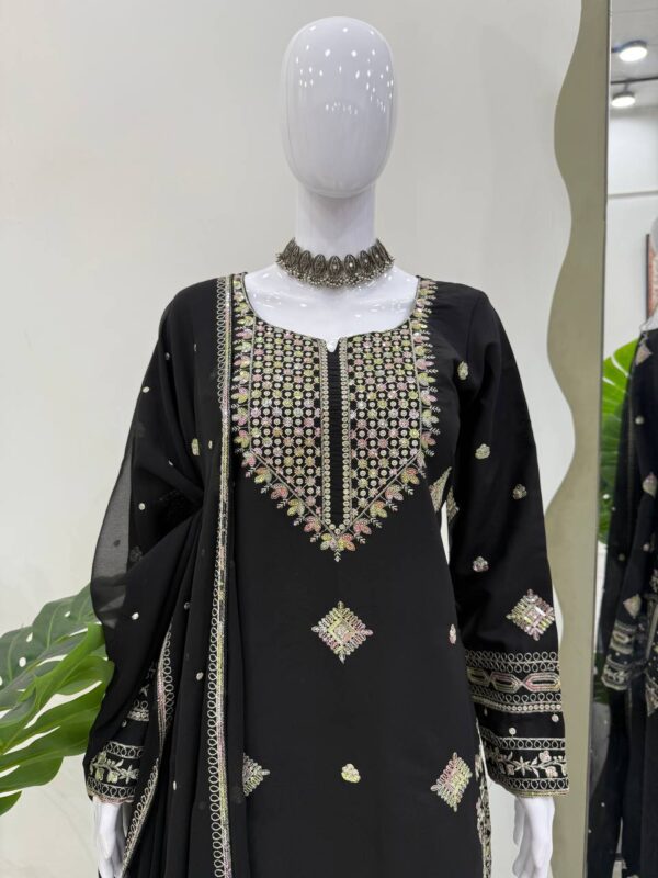 Black Embroidered Pakistani Suit with Dupatta – Elegant Festive & Party Wear - Image 4