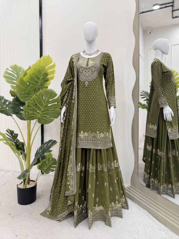 Designer Embroidered Sharara Suit with Dupatta – Festive & Wedding Wear - Image 5