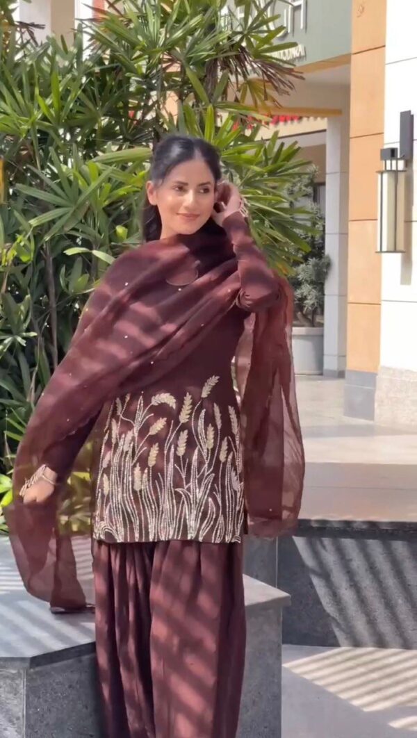 Chocolate Brown Embroidered Patiala Suit with Dupatta – Ethnic & Festive Wear