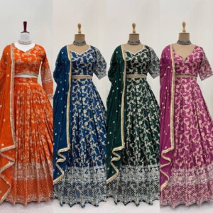 Designer Jacquard Sequin Embroidered Lehenga Choli Set with Dupatta