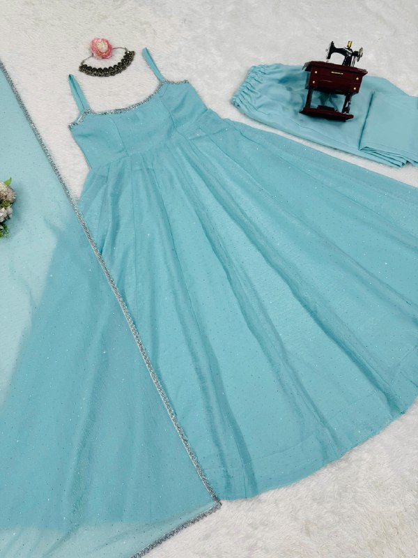 Elegant Pastel Blue Anarkali Set with Dupatta – Festive & Occasion Wear - Image 3