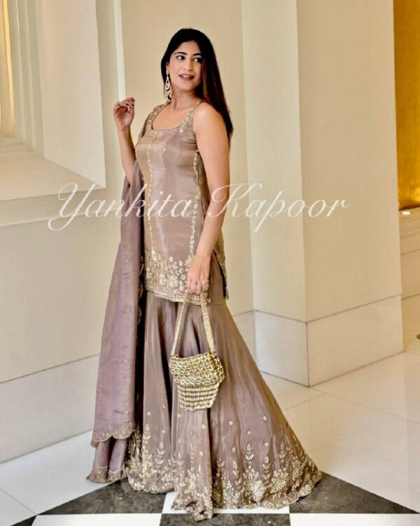 Champagne Gold Embroidered Sharara Set with Dupatta