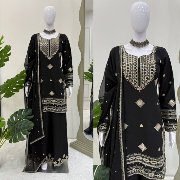 Black Embroidered Pakistani Suit with Dupatta – Elegant Festive & Party Wear - Image 3