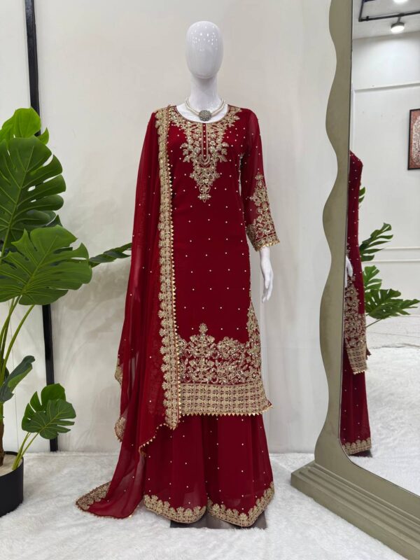Heavy Embroidered Sharara Suit with Dupatta – Bridal & Festive Wear - Image 4