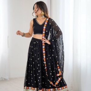 Designer Faux Georgette Lehenga Choli with Mirror & Thread Work