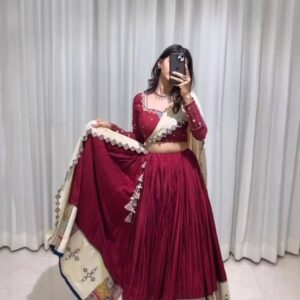 Reyon Mirror Work Semi-Stitched Lehenga Choli with Dupatta