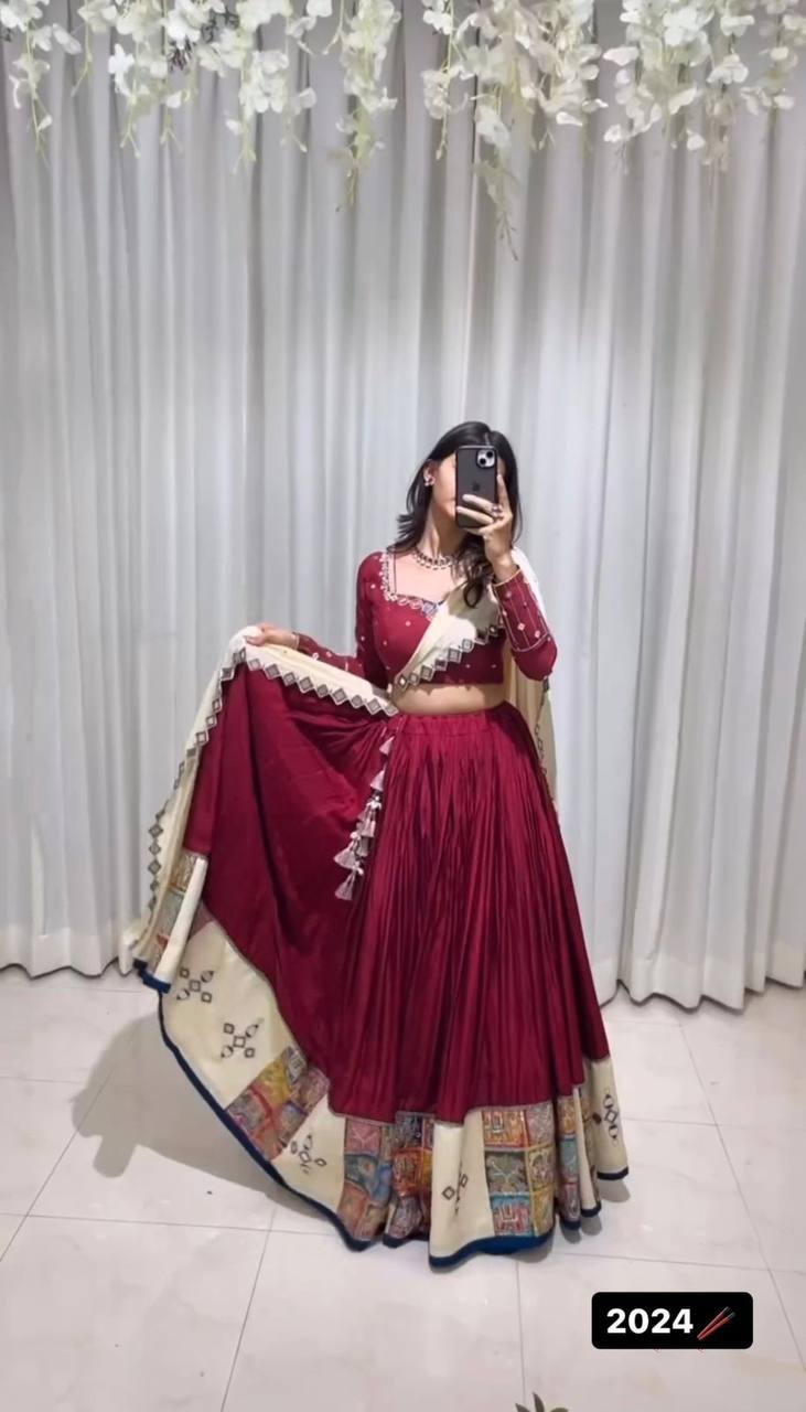 Reyon Mirror Work Semi-Stitched Lehenga Choli with Dupatta