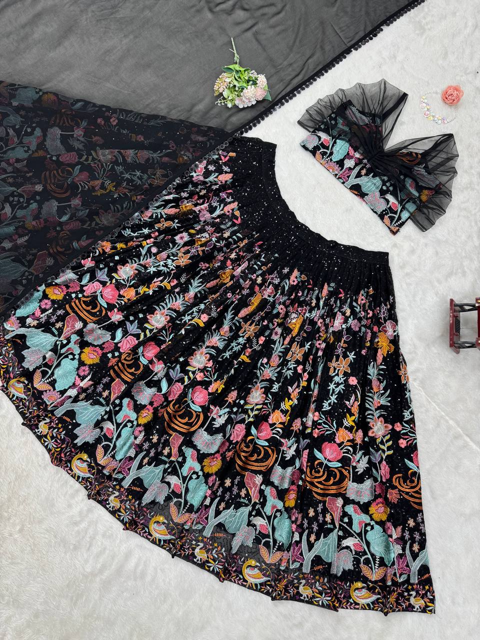 Heavy Boutique Georgette Embroidered Lehenga Choli with Dupatta - Image 2