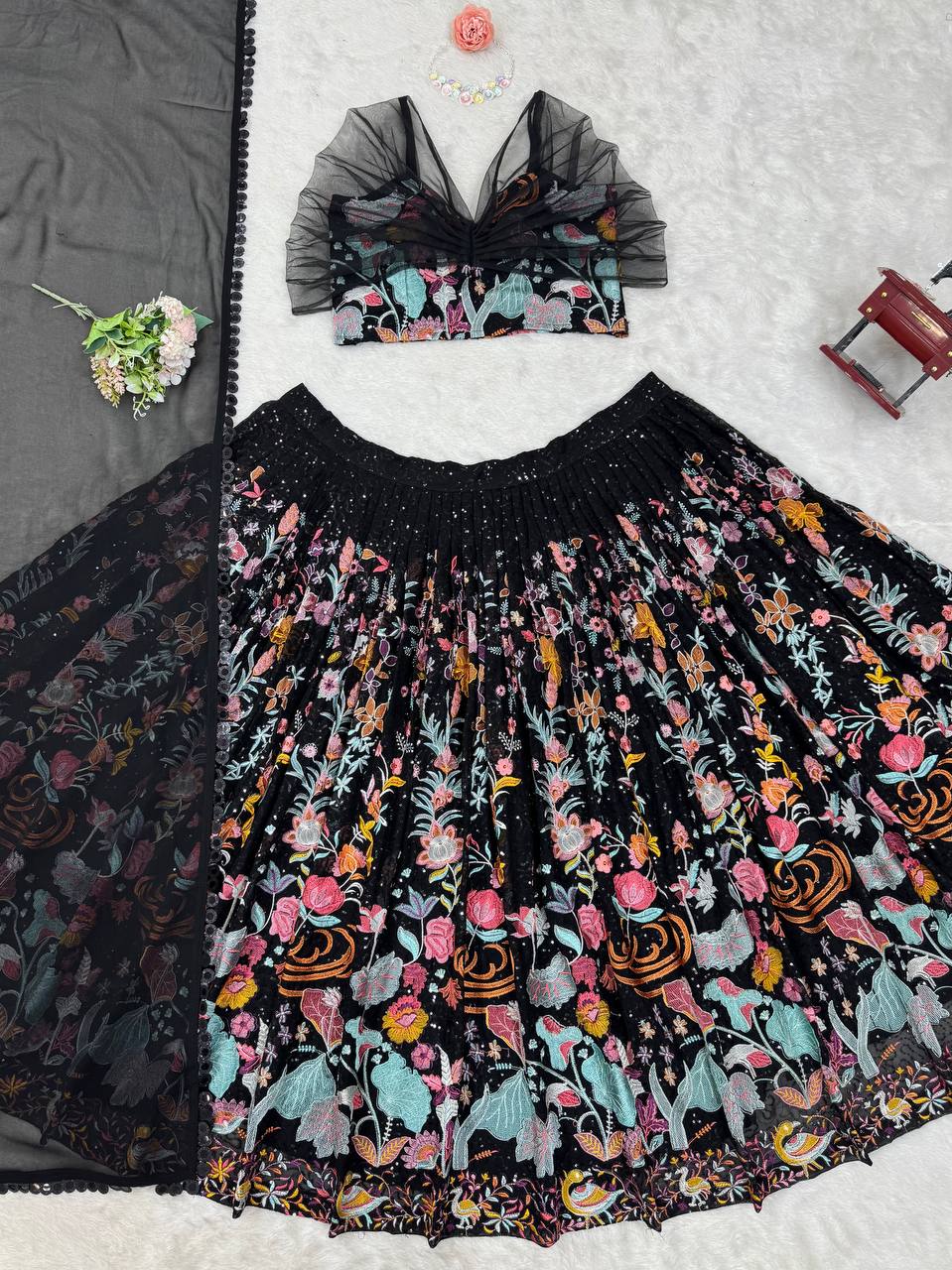 Heavy Boutique Georgette Embroidered Lehenga Choli with Dupatta - Image 3